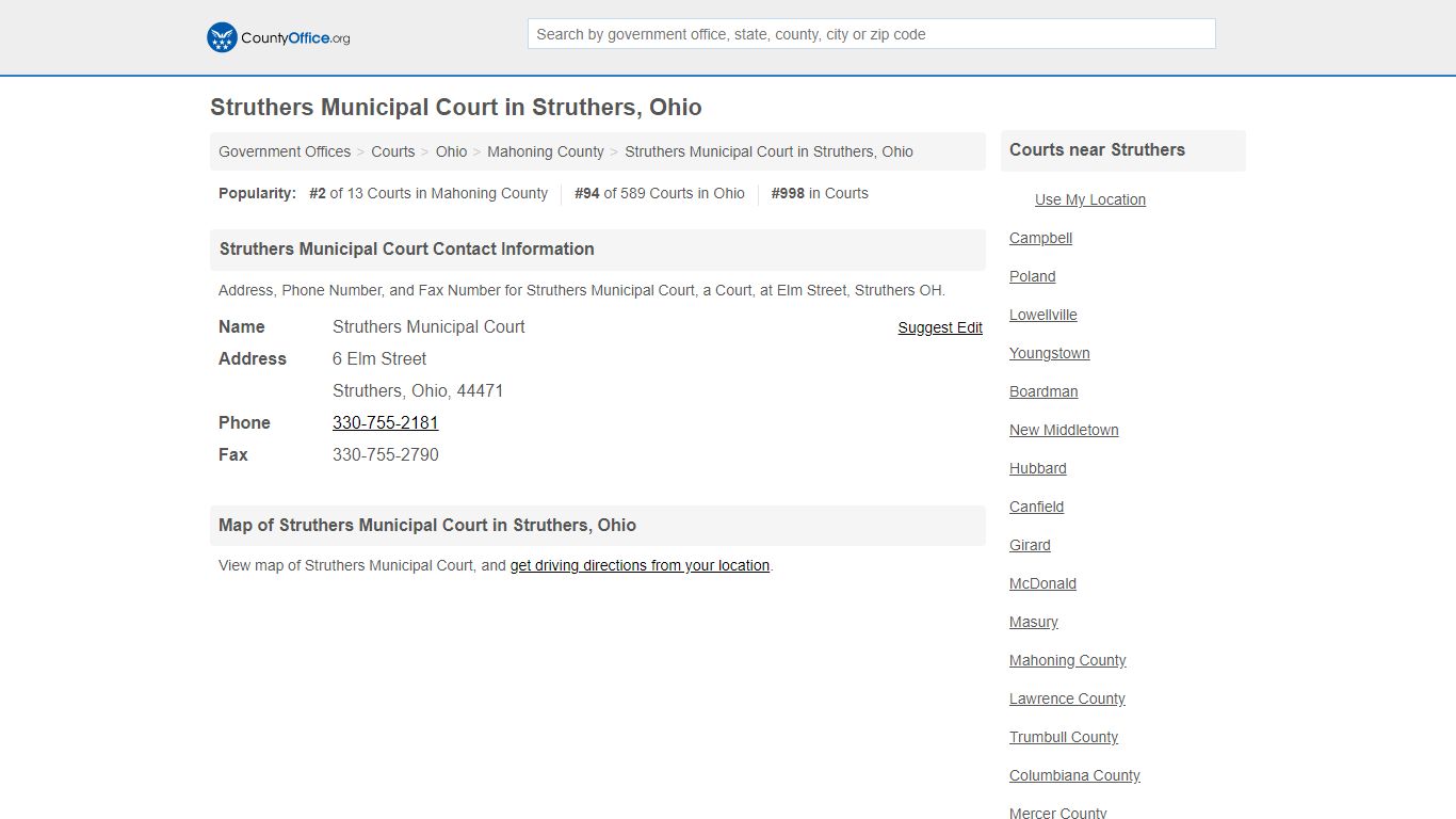 Struthers Municipal Court - Struthers, OH (Address, Phone ...