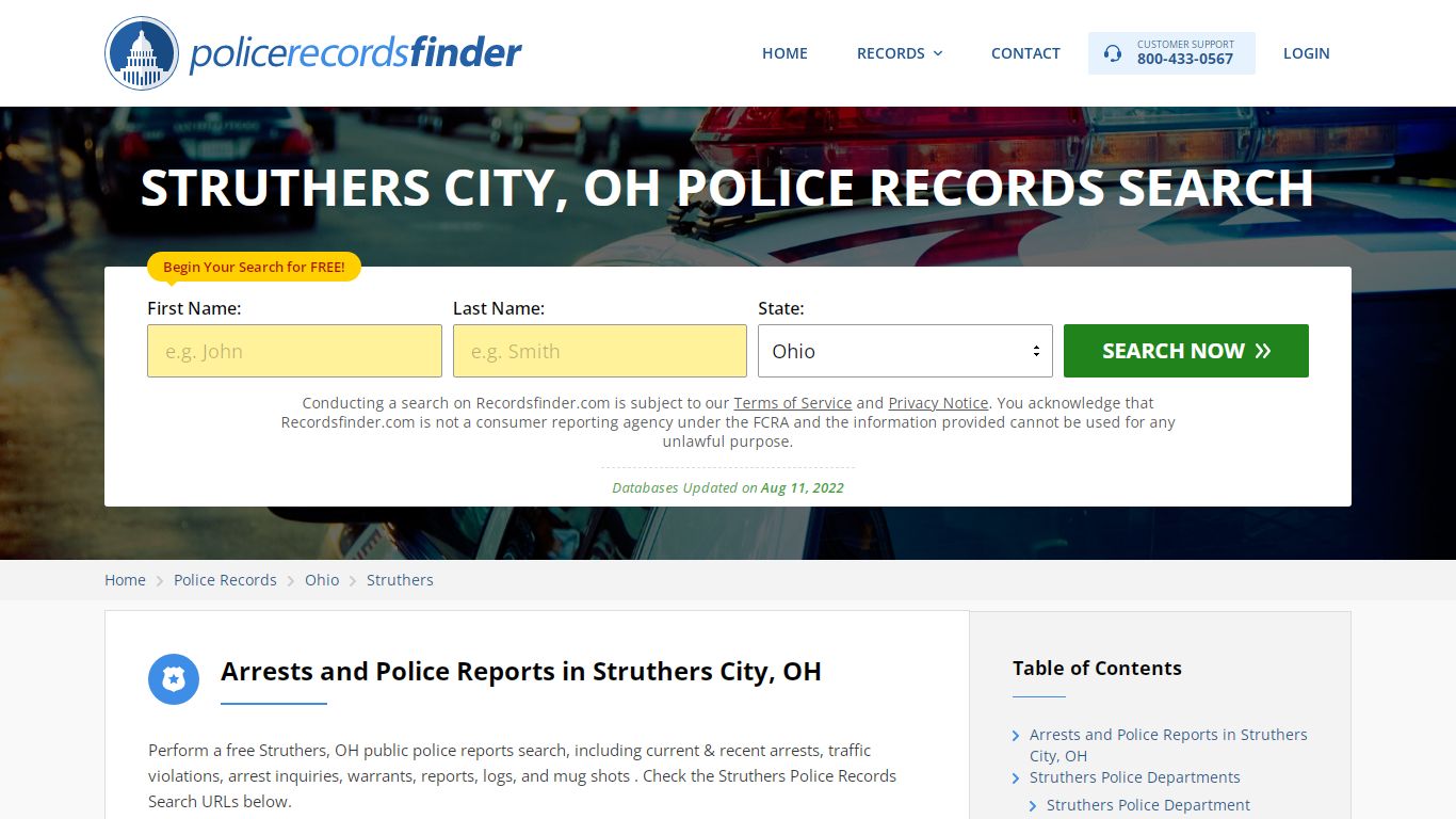 STRUTHERS CITY, OH POLICE RECORDS SEARCH